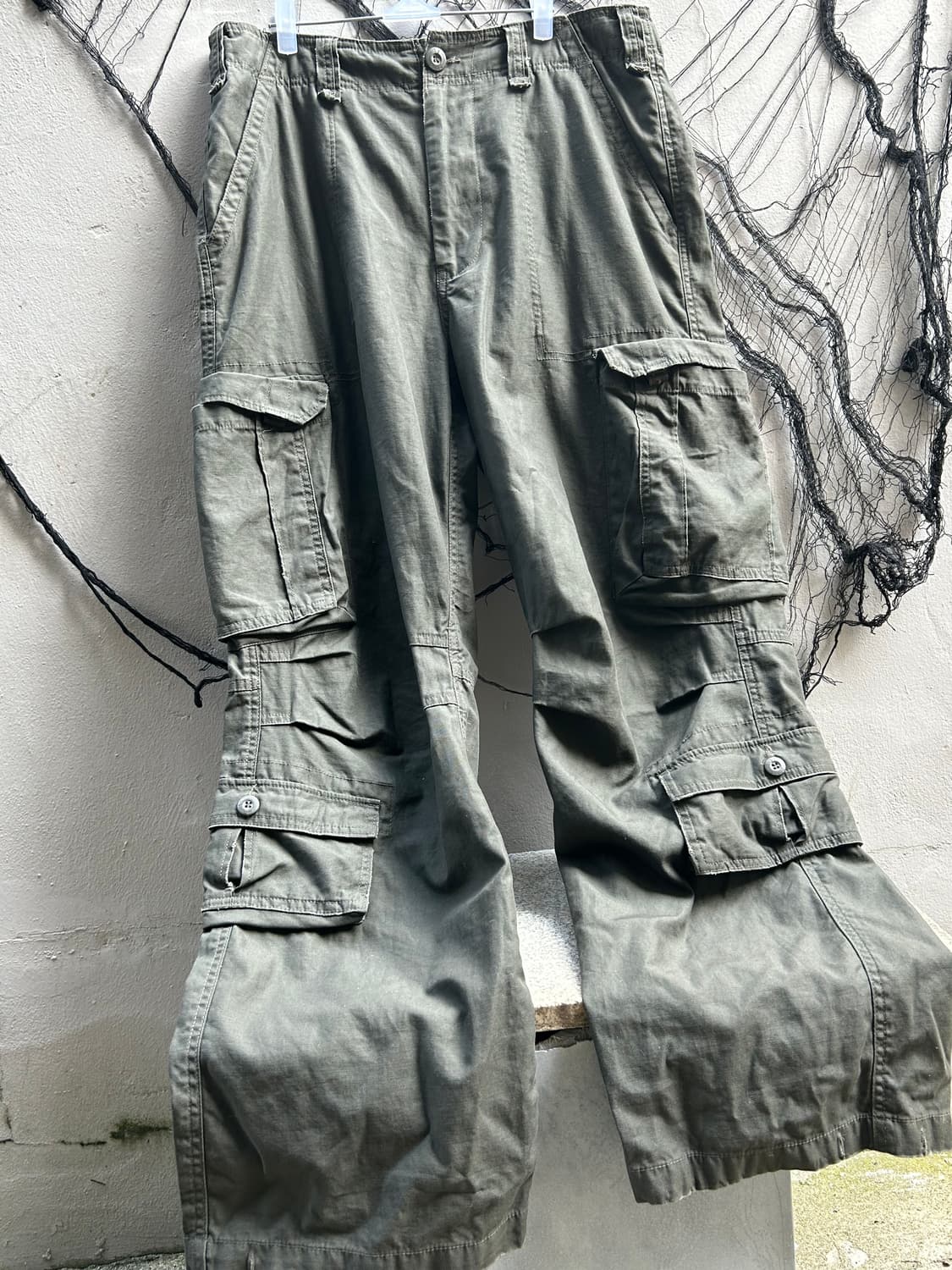 빈티지 00s y2k 멀티포켓 카키 와이드 카고팬츠 상품이미지2