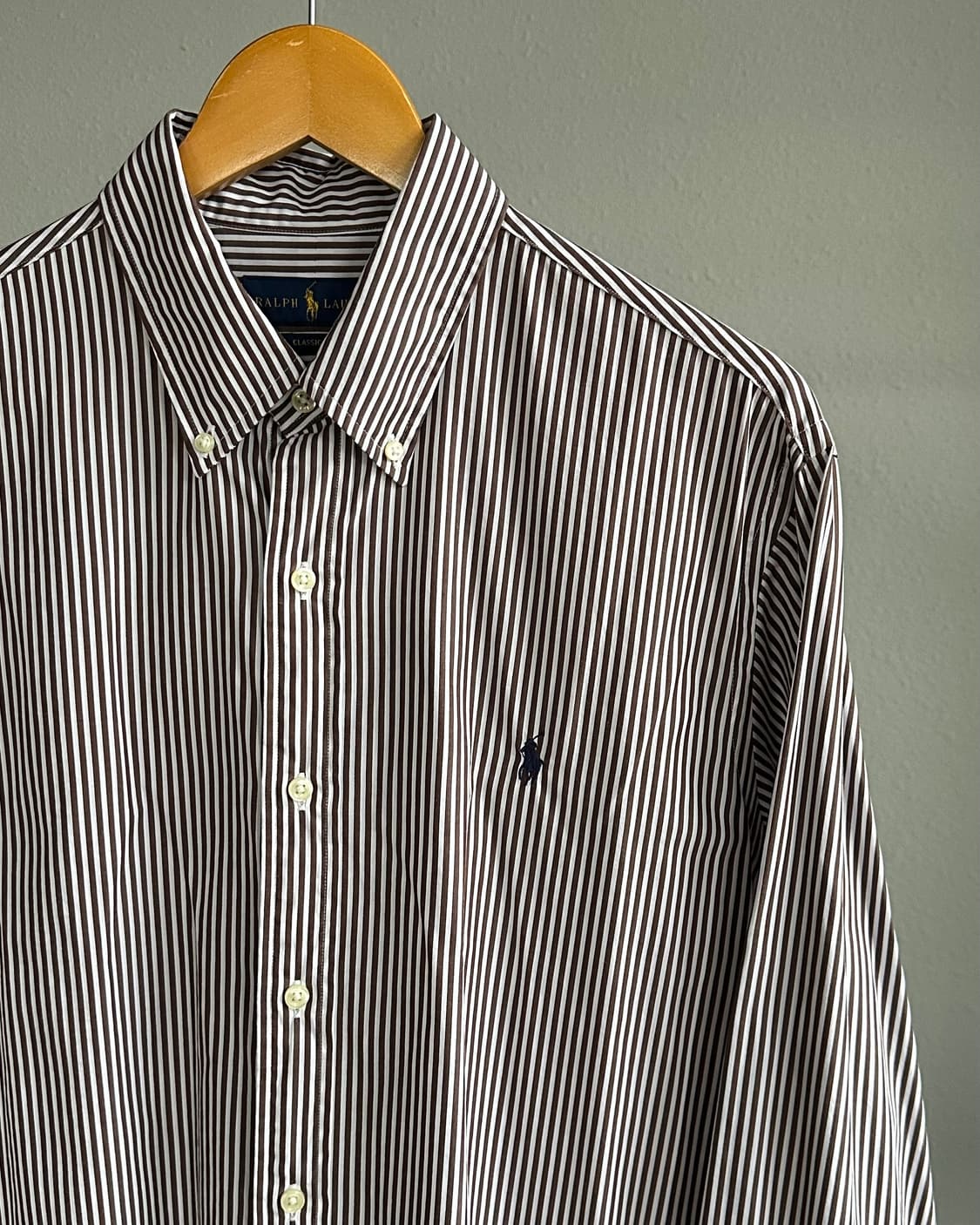 [L]폴로 랄프로렌 클래식핏 브라운 스트라이프 포플린 셔츠 상품이미지3