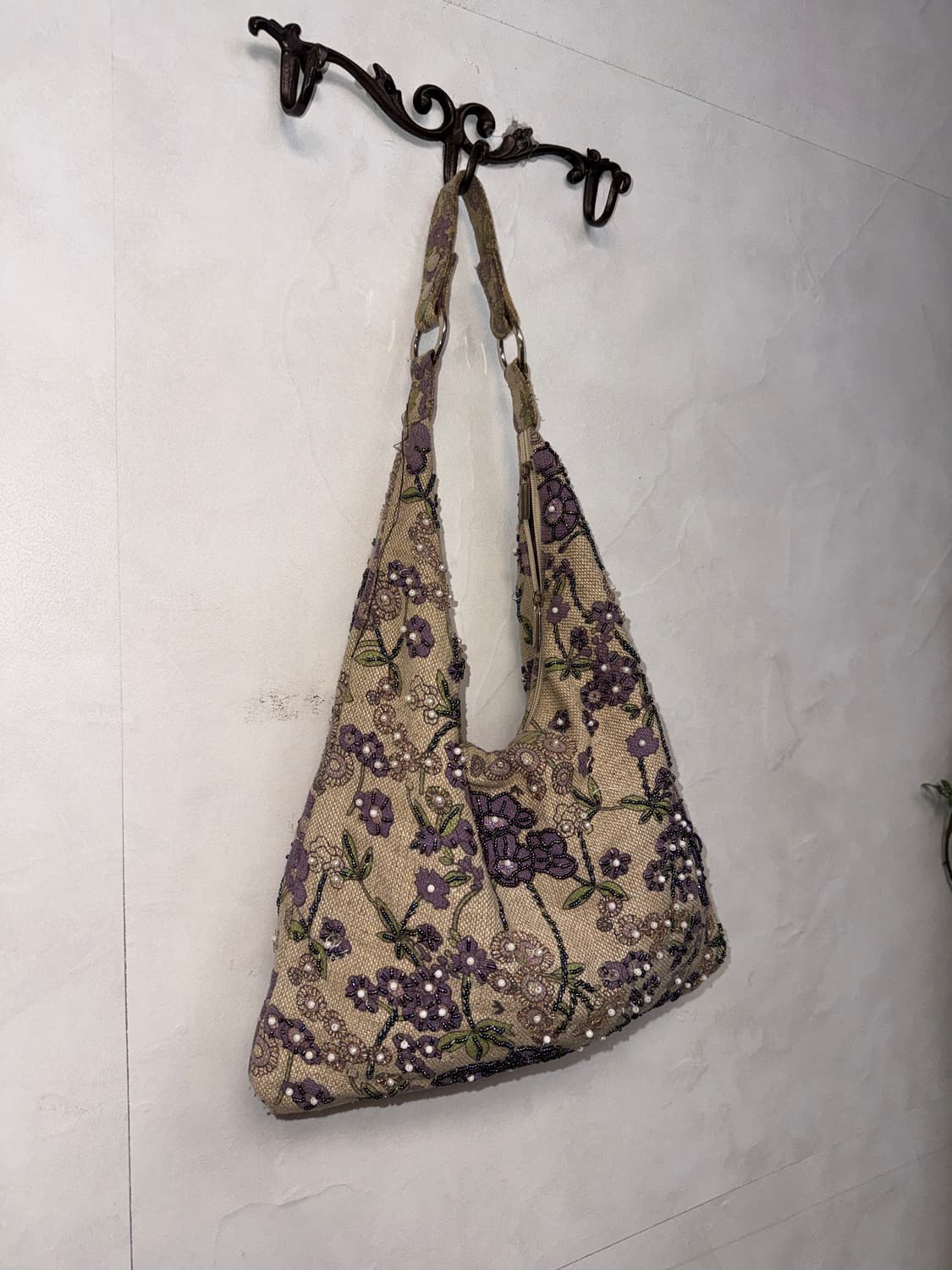 Beige purple beads pearl floral 숄더백 상품이미지2