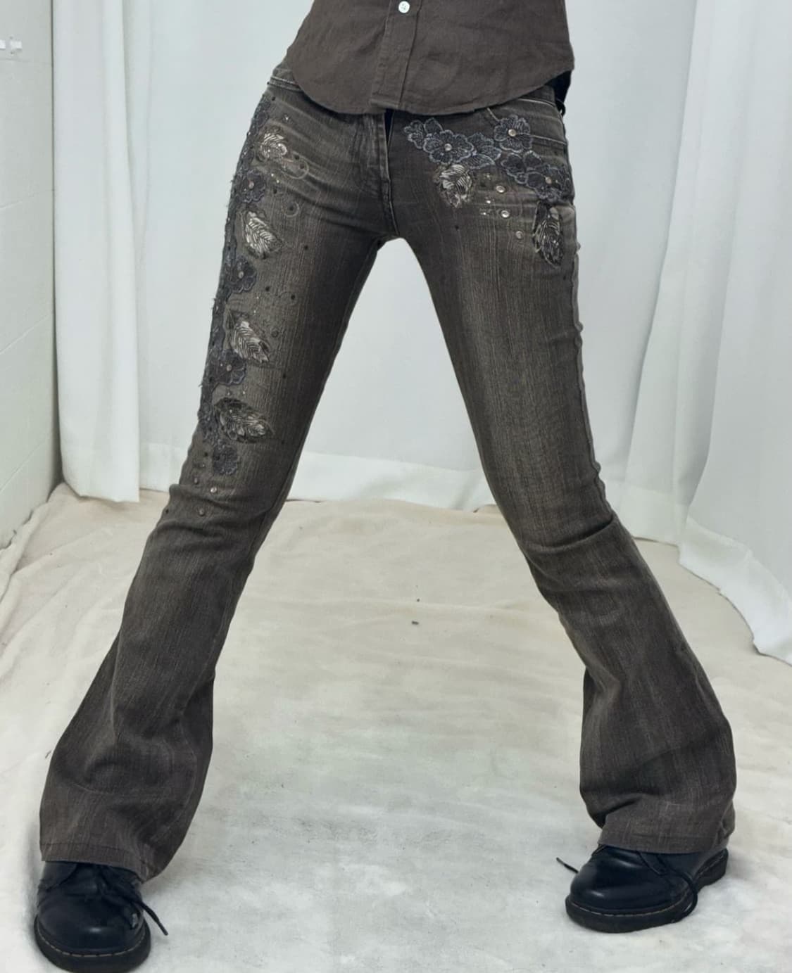 스윙잉서울 쿨키즈 브라운 오리엔탈 긱시크 코디 세트 빈티지 부츠컷 그런지 상품이미지3