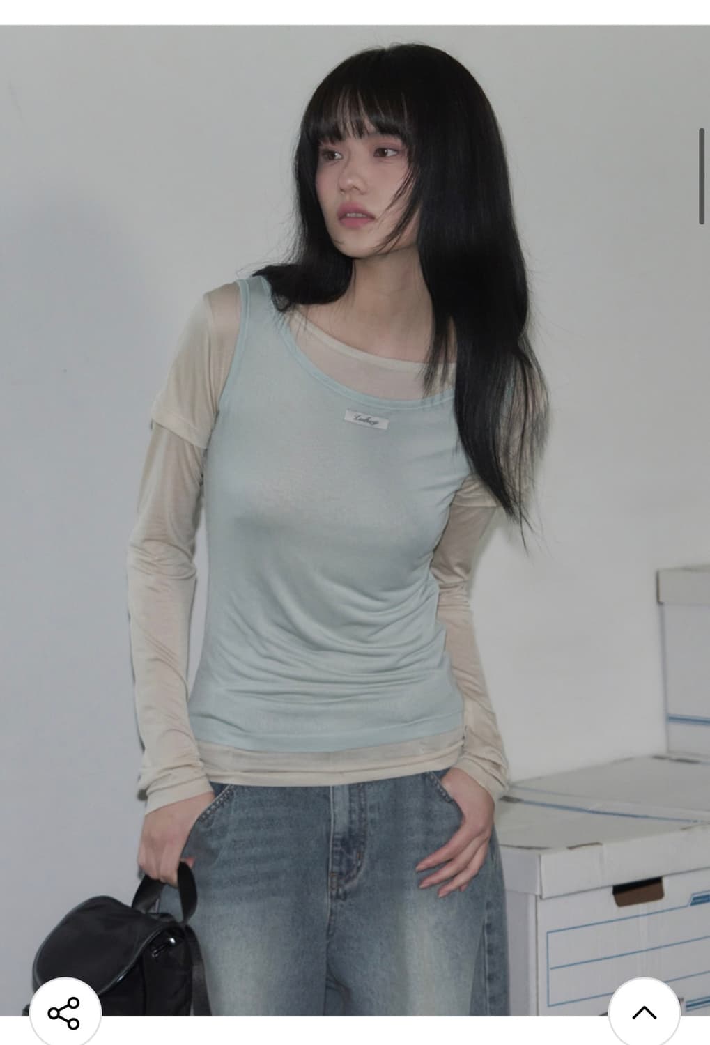 (F) 레더리 투톤 슬리브리스 레이어드 롱슬리브 [SAGE BLUE] 상품이미지3