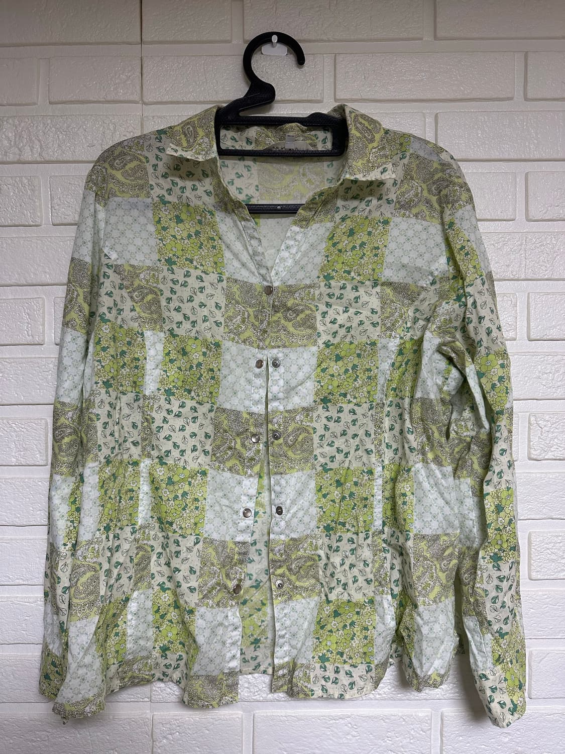 초록 꽃무늬 패턴 셔츠(일본빈티지) 상품이미지1