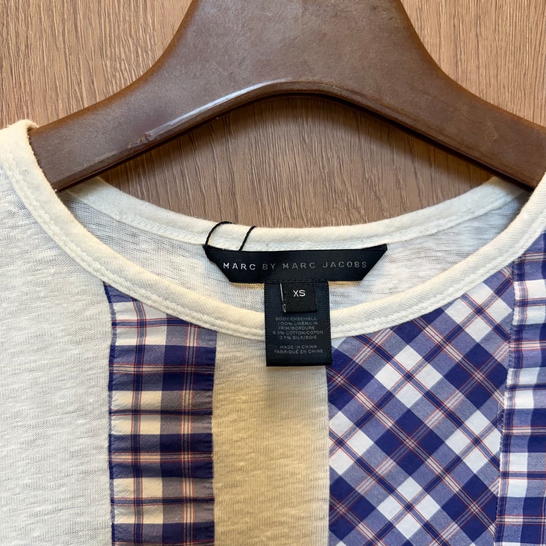 마크 바이 마크 제이콥스 반팔 티셔츠 퍼플 체크 패치워크 디테일 아이보리 상품이미지10