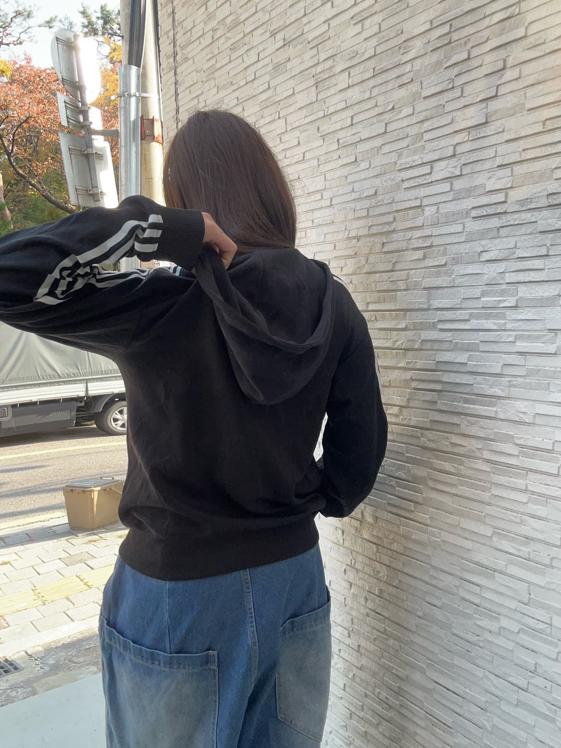 90s ADIDAS 블랙 져지후드집업 상품이미지3