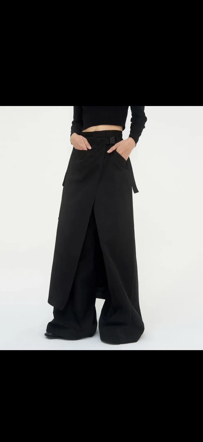 트리밍버드 카고 벨티드 랩 스커트 팬츠 블랙 상품이미지1