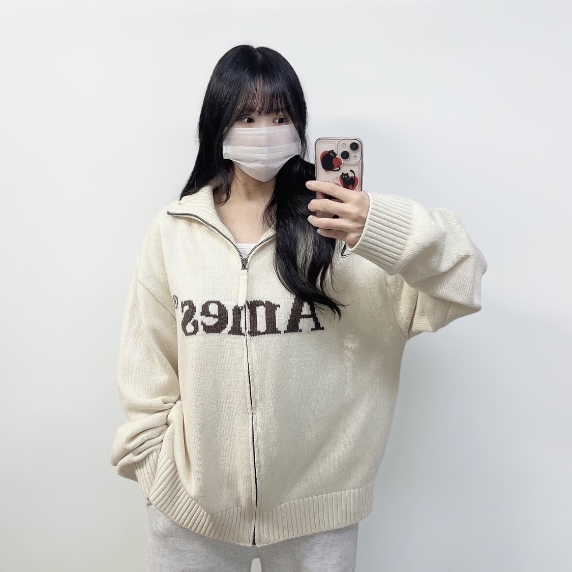 아메스 월드와이드 니트 집업 가디건 아이보리 상품이미지1