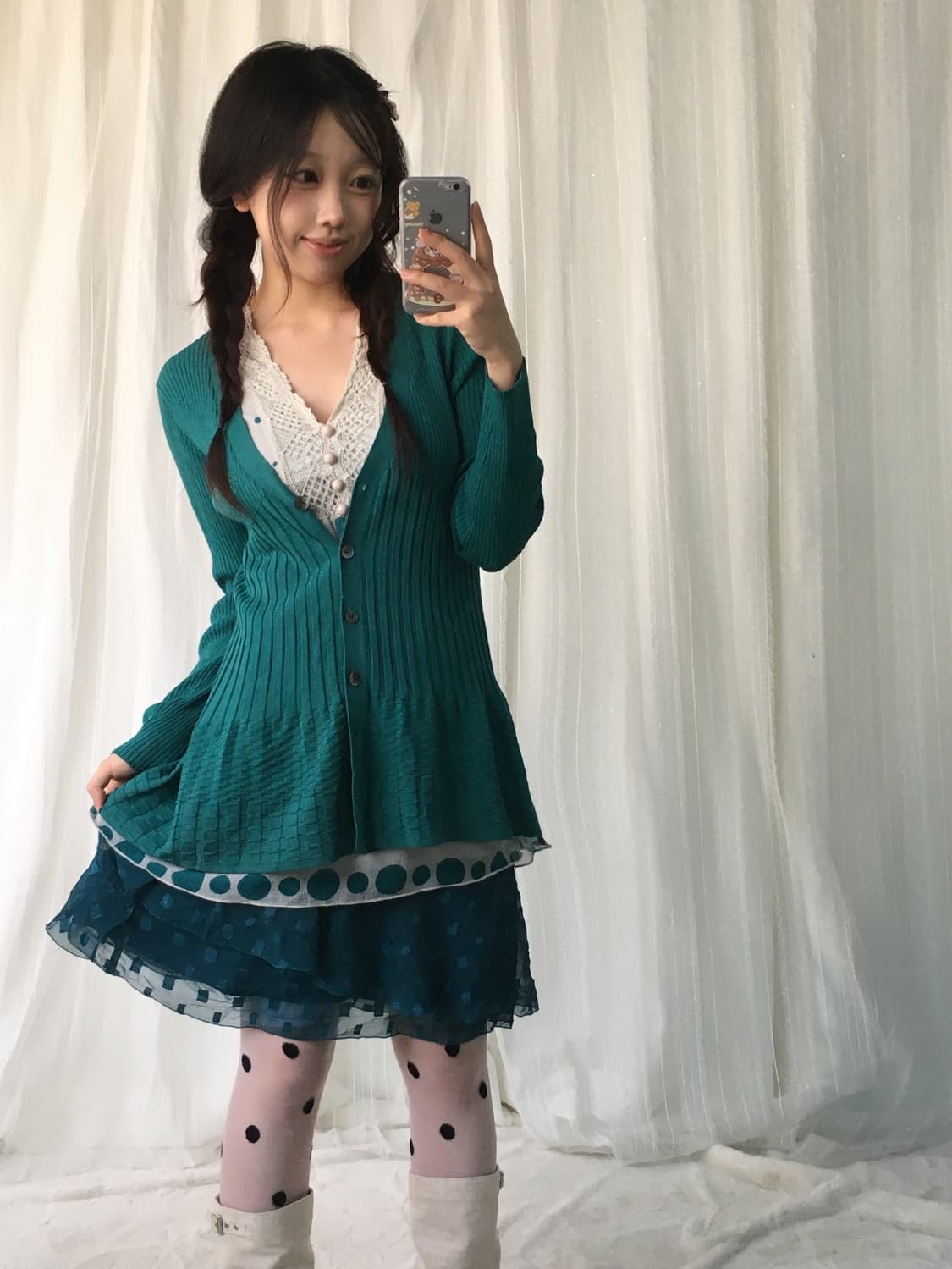 빈티지 청록 민트 도트 아카이브깔 코디세트  상품이미지2