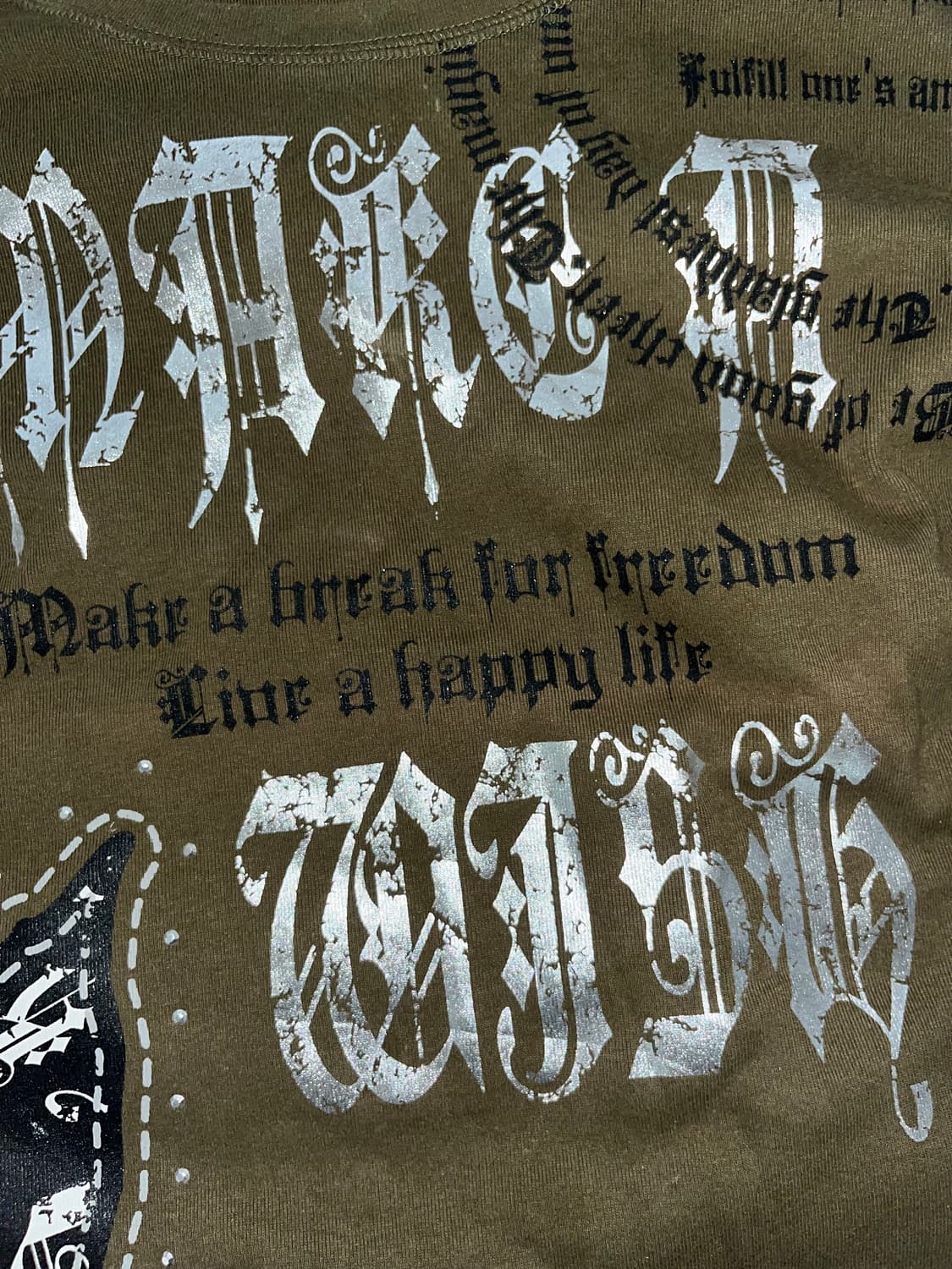 갸루 펑크 슬리브 카키 프린팅 긴팔티셔츠 오네갸루 빈티지y2k 상품이미지4