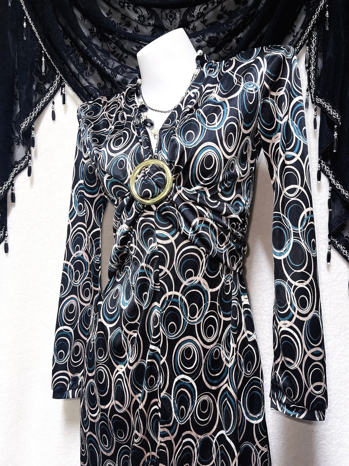 오네갸루 섹시 히메 기하학패턴 새틴 오링 미니원피스 헤이세이 시부야 펑크 상품이미지5