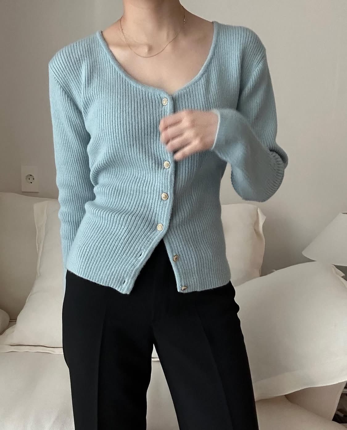 빈티지 ) 스카이블루 스쿱넥 울 가디건 상품이미지2