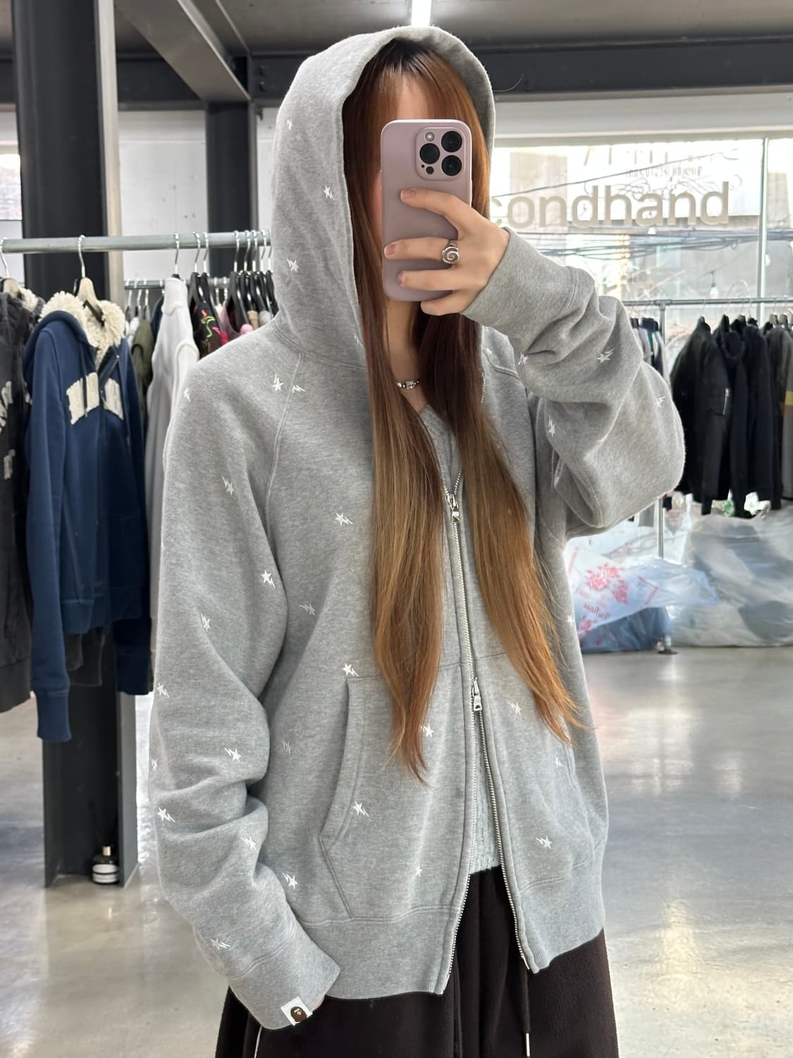 베이프 OG 스타 자수 후드집업 그레이 상품이미지3