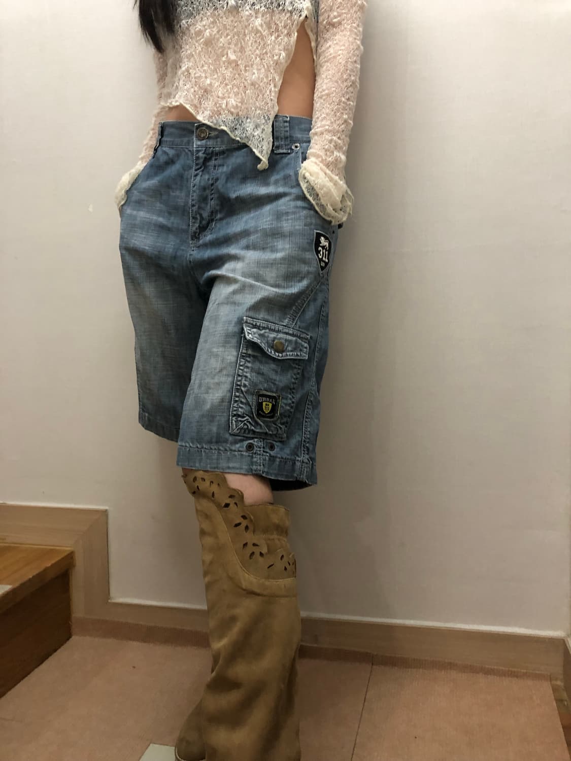 빈티지 데님 와투케 버뮤다 팬츠 상품이미지2