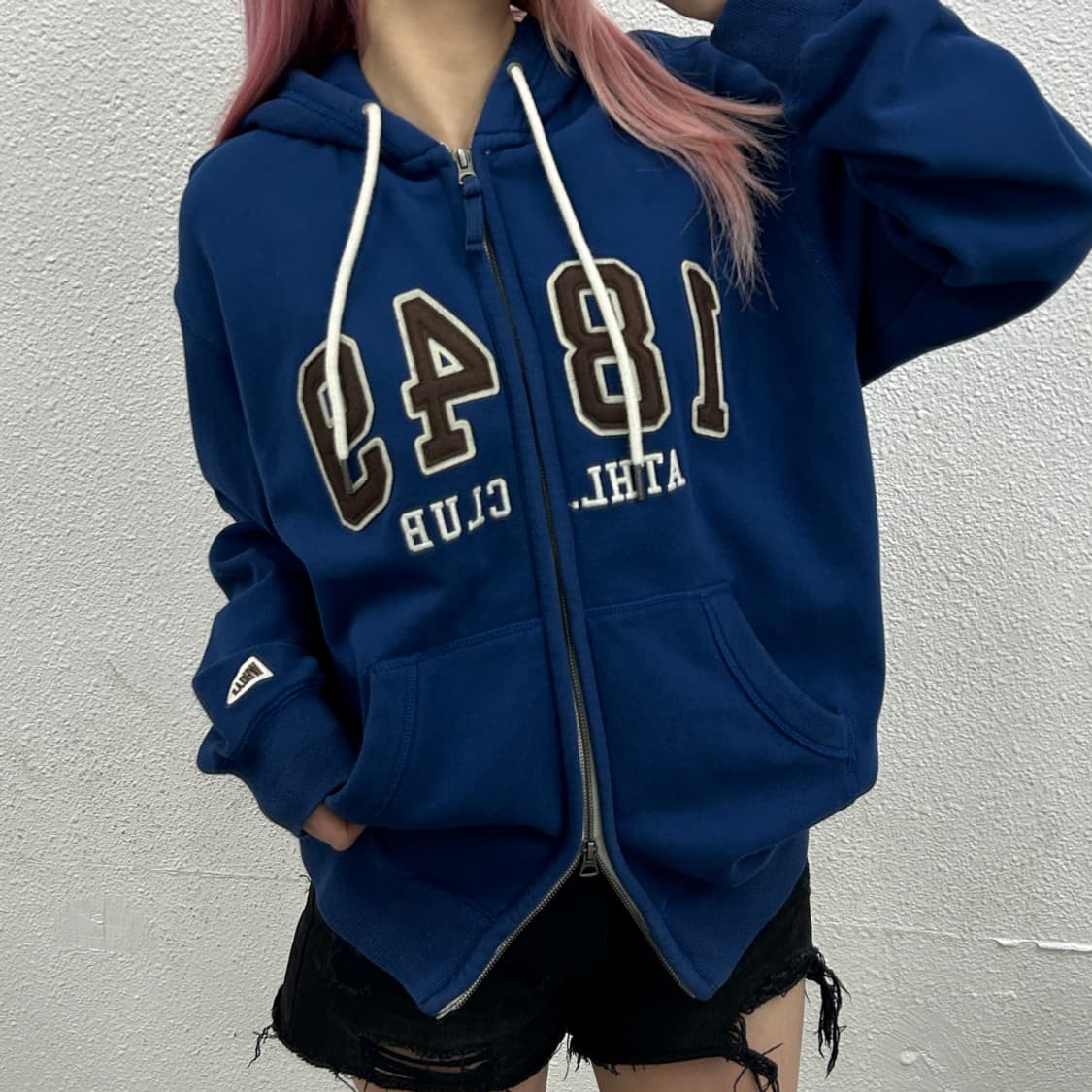 후아유 패치로고 블루 후드집업 M 상품이미지1