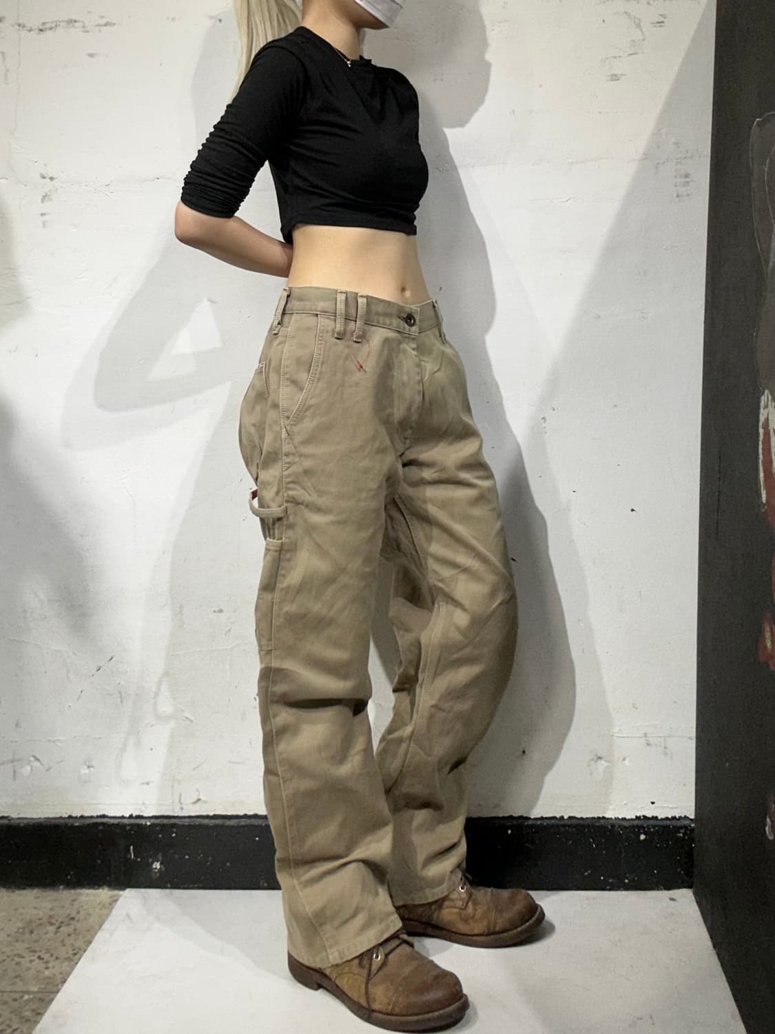밥슨 카펜터 베이지 워크 팬츠 코듀로이 와이드 캔버스 바지 XL 상품이미지1