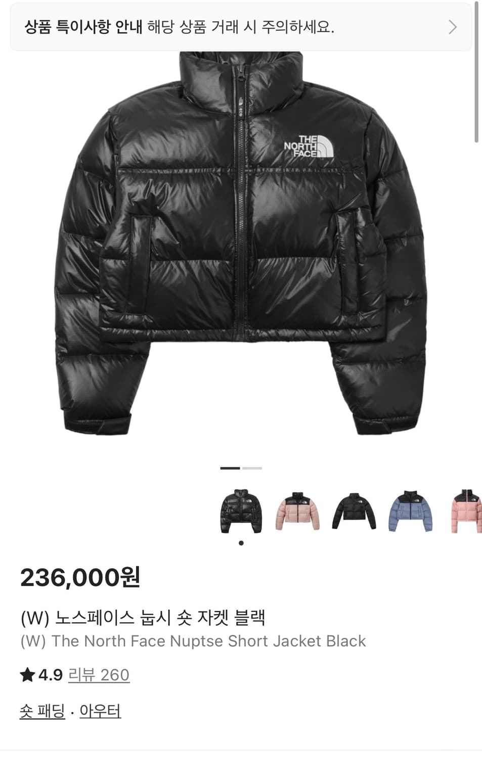 노스페이스 눕시 크롭 숏패딩 상품이미지1