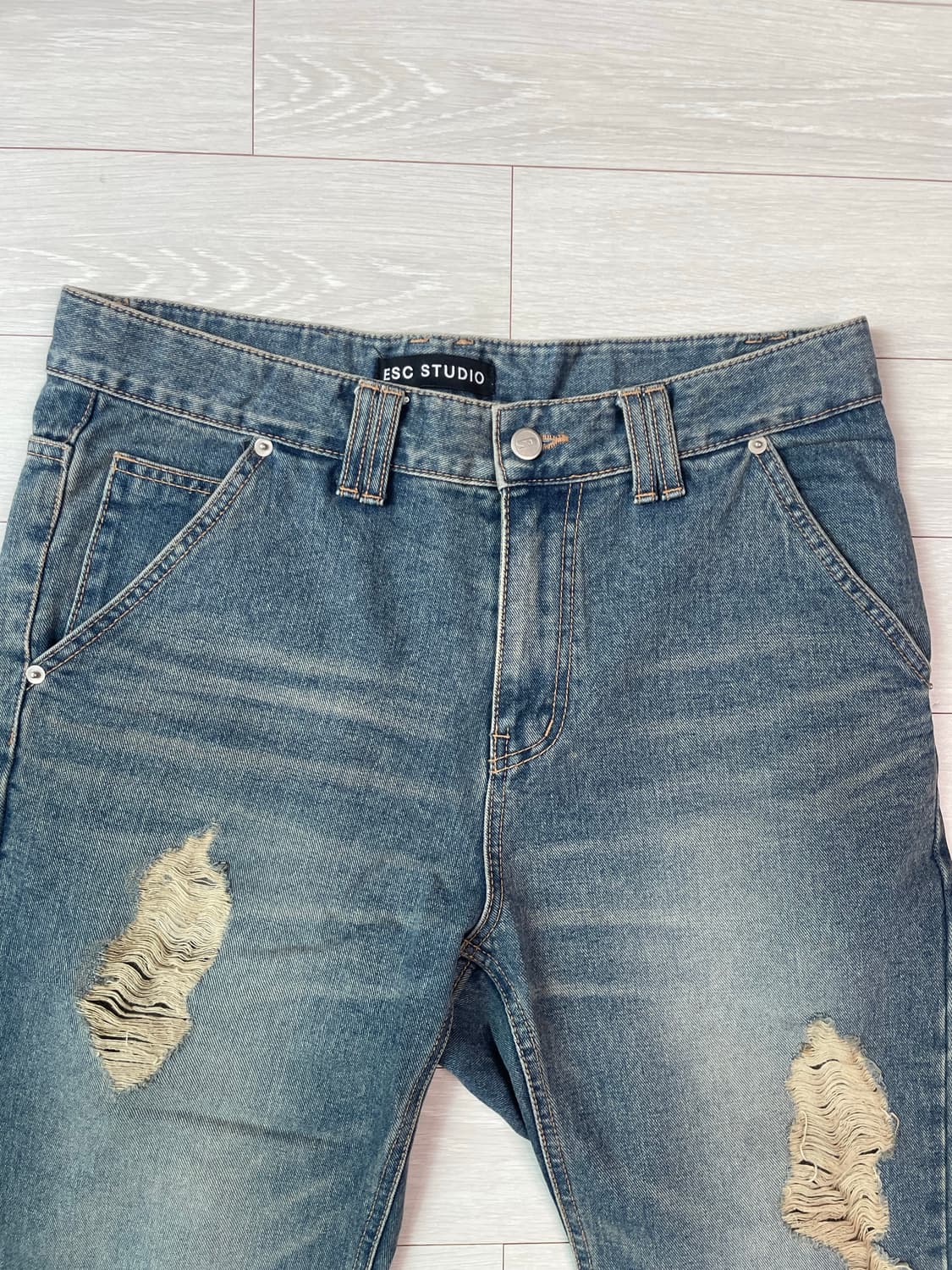 Damage Boot Cut Denim Pants (Blue) 상품이미지5