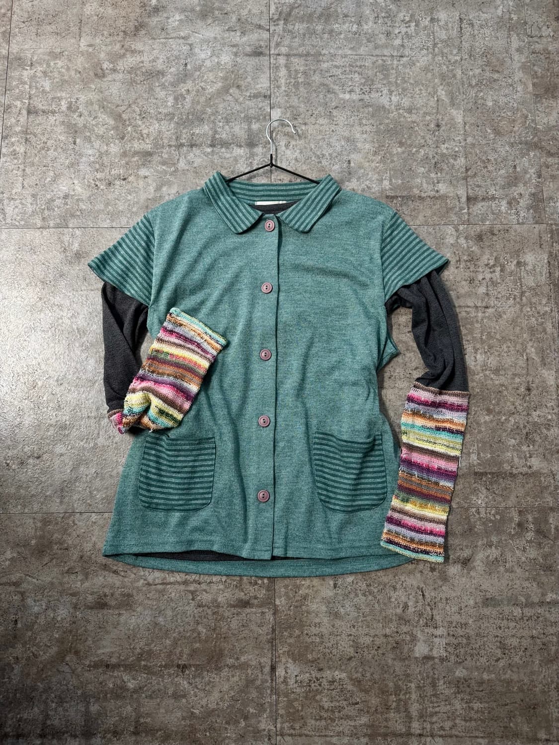 버튼 패턴 포켓 가디건 멀티 슬리브 티 2pcs SET 상품이미지1