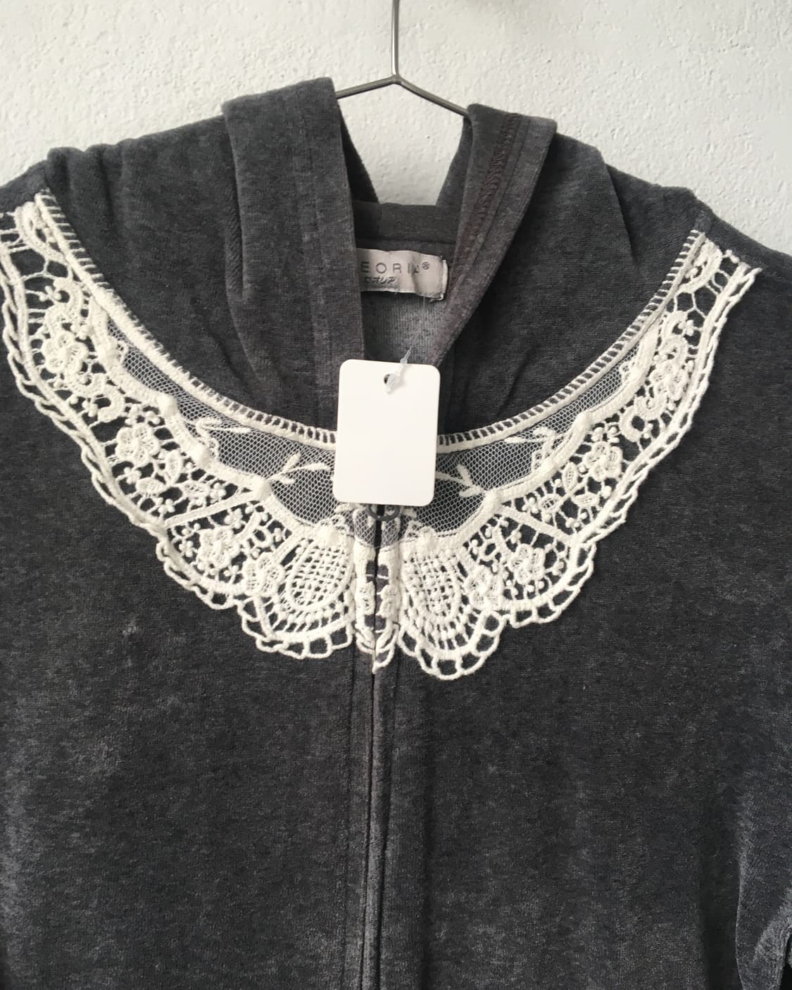 Crochet trimming velvet hood zip up 상품이미지4