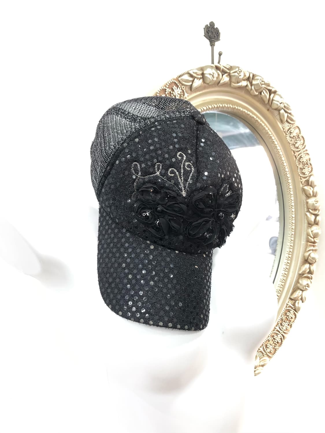 black floral detail mesh ball cap  상품이미지1
