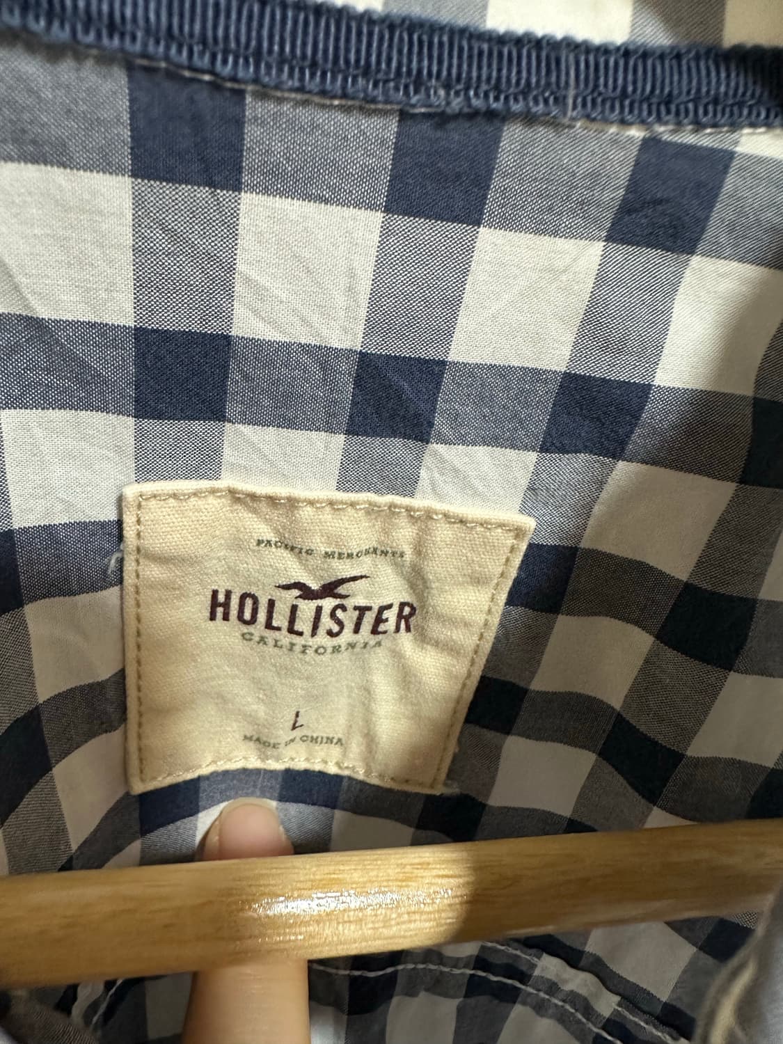 홀리스터 Hollister 네이비 깅엄 체크 버튼다운 셔츠 실측M 상품이미지6