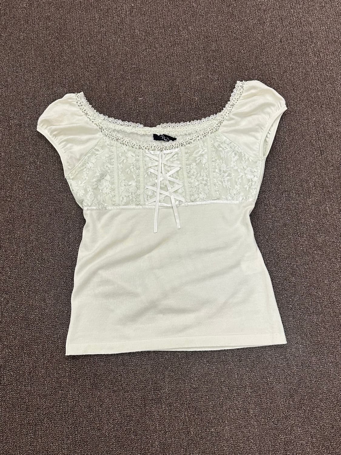 M)Cecil McBEE vintage 민트 큐빅 레이스 퍼플 탑 상품이미지2