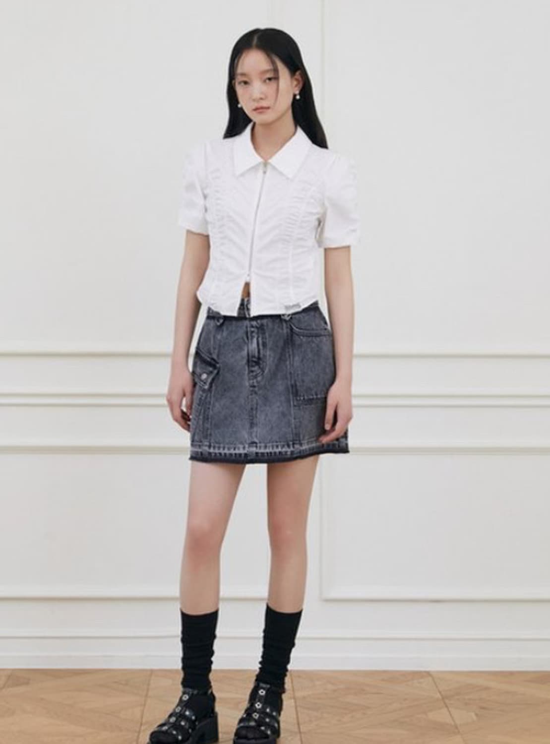 에고이스트 셔링 포인트 슬림 투웨이 집업 블라우스 25SS 상품이미지1