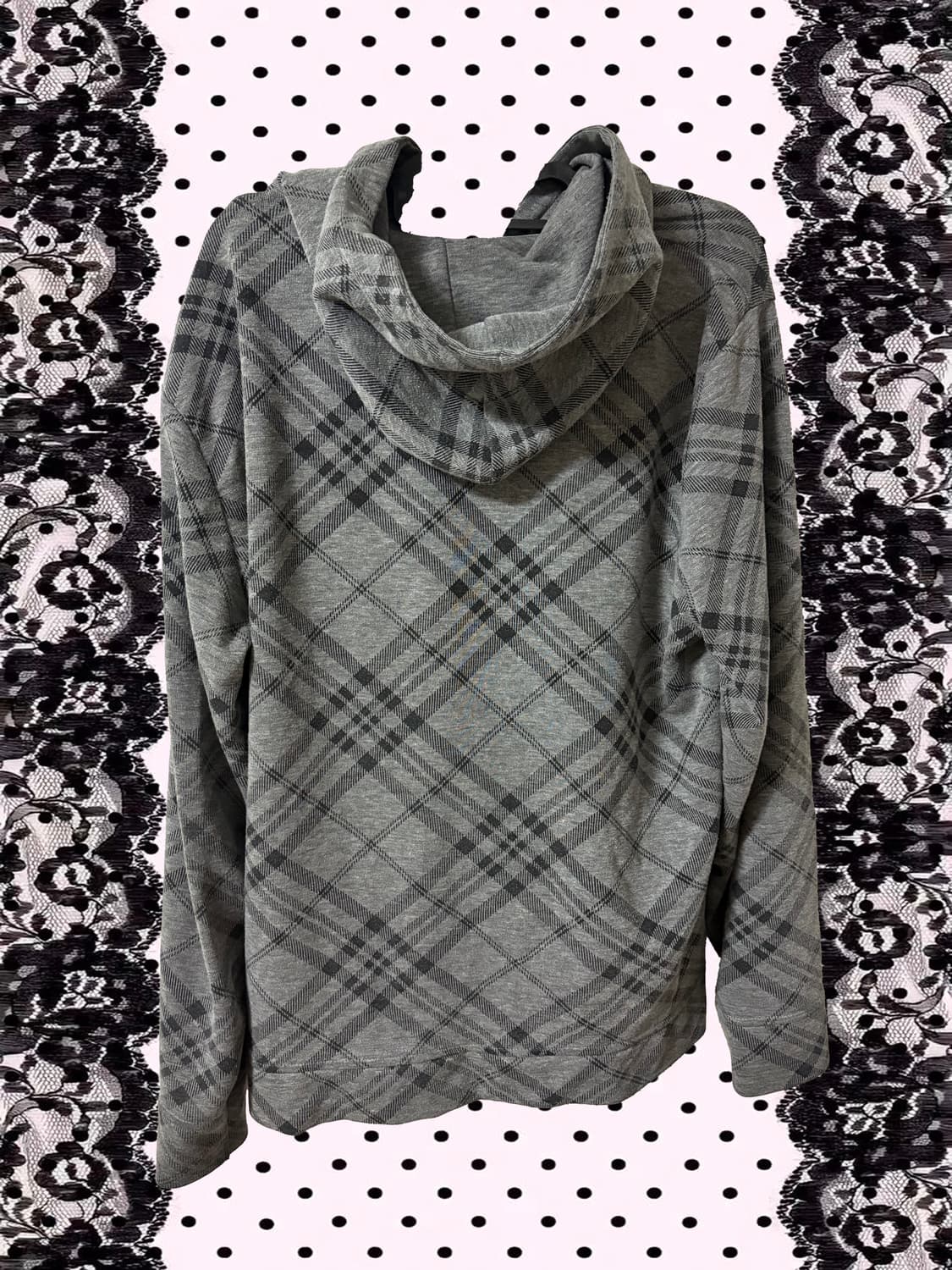 일본 빈티지 후드집업 체크 지뢰계 양산형 상품이미지2