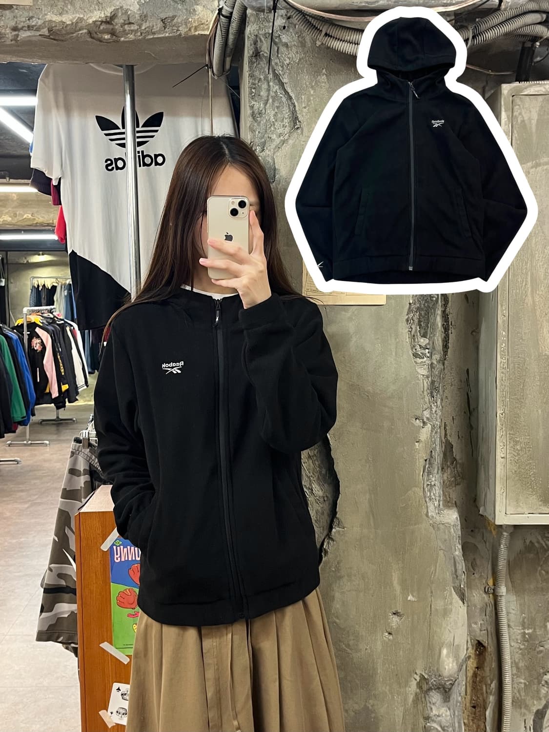리복 플리스 후드집업 블랙 M #csz981 상품이미지1