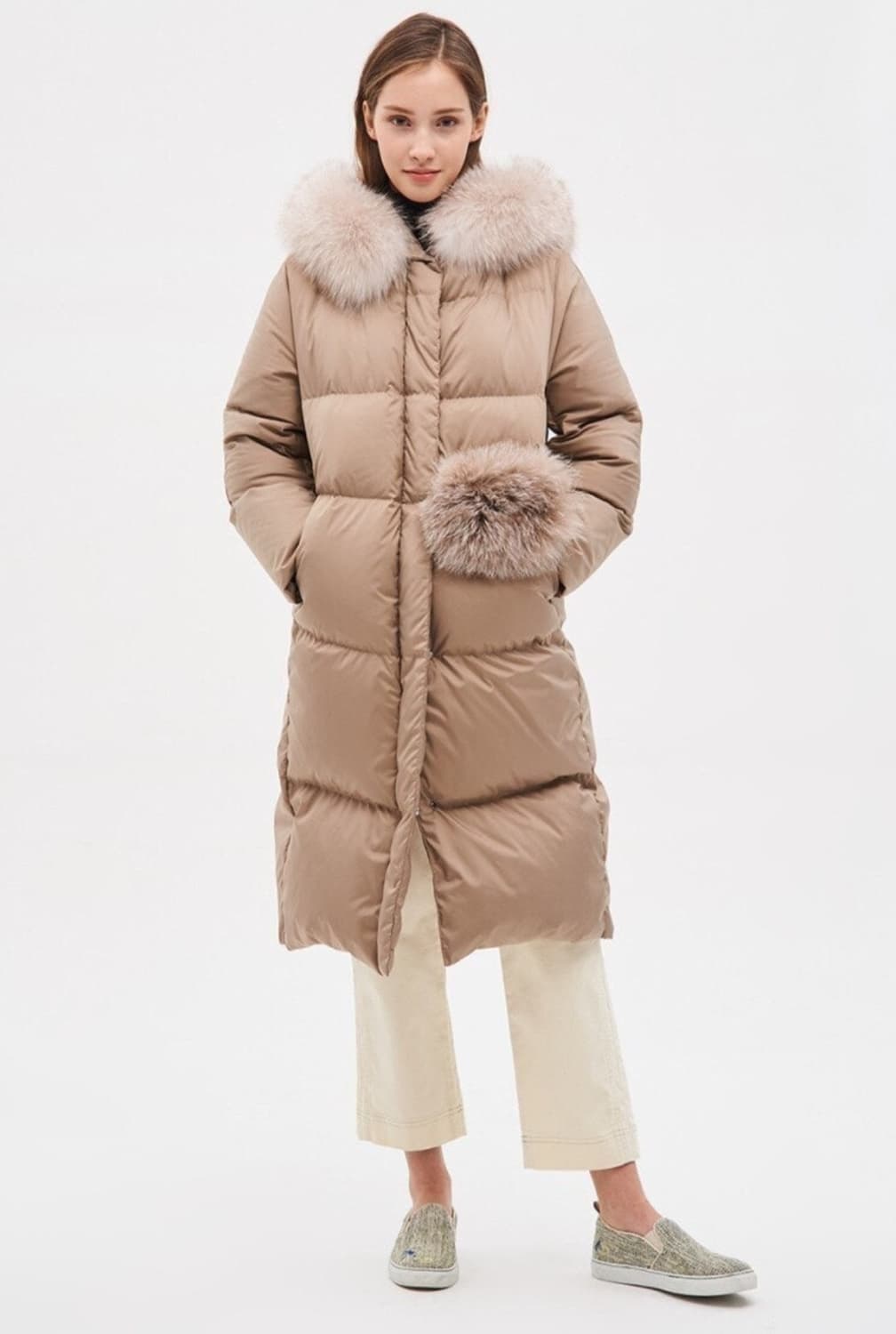 (베이지색상 판매)마인 폭스후드퍼 구스다운 패딩 44~55사이즈 상품이미지1