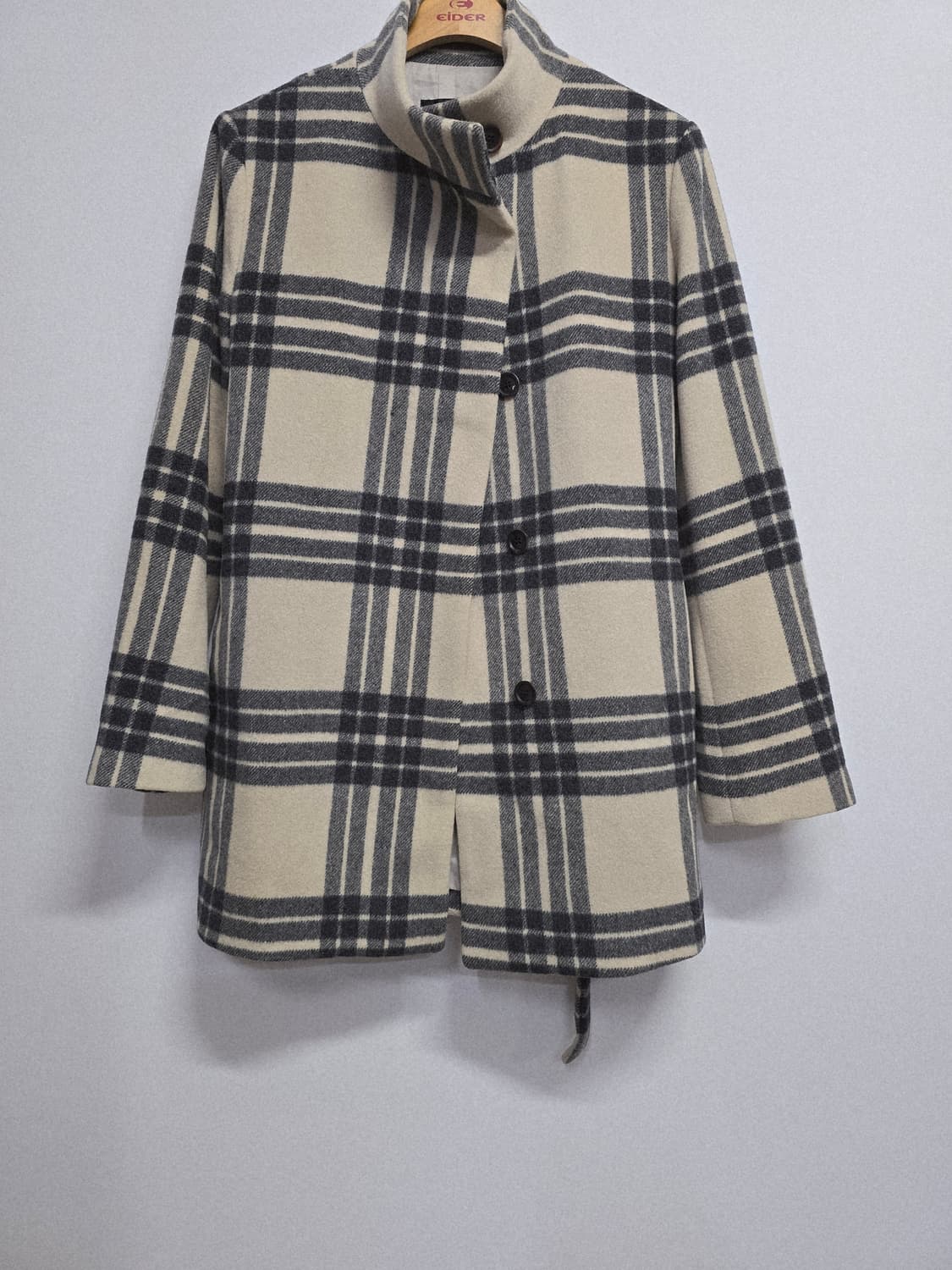 시스템 체크 패턴 모직 코트 상품이미지1