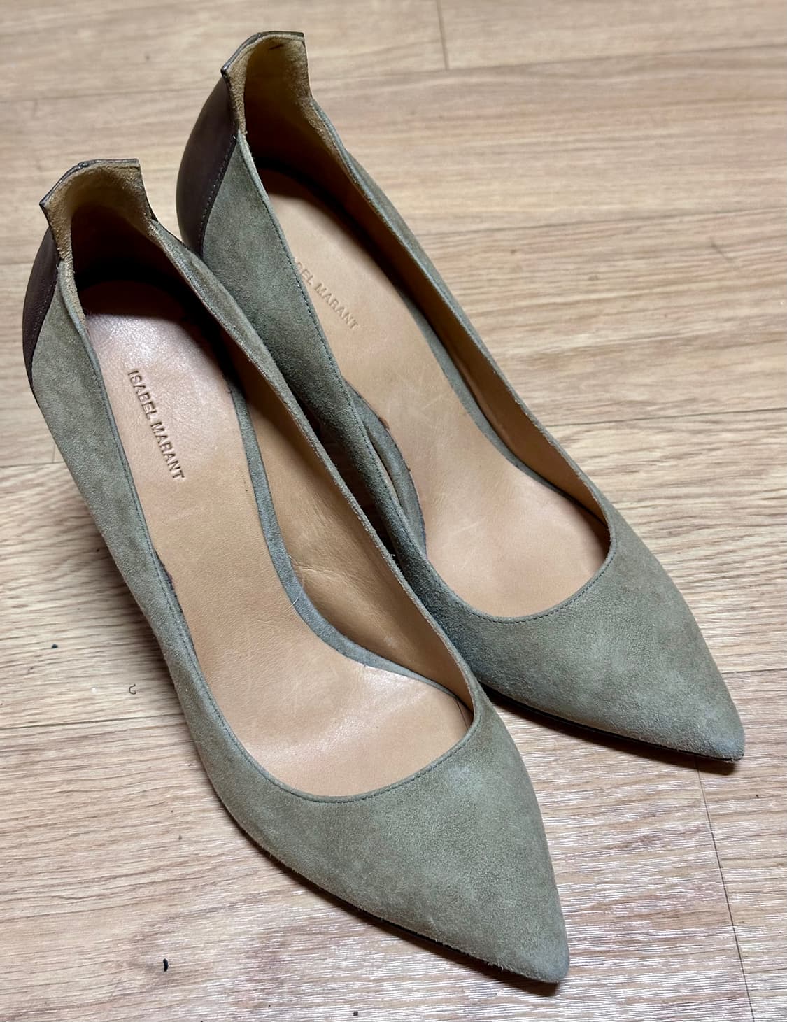 이자벨마랑 올리브그린 스웨이드 레더 콤비 투톤힐 38 상품이미지4