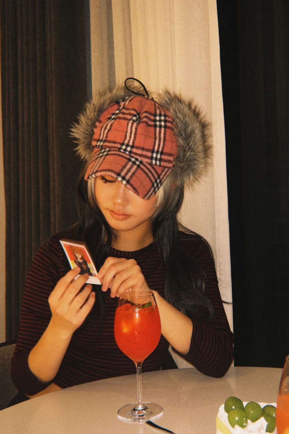 핑크 체크 퍼 볼캡 상품이미지2