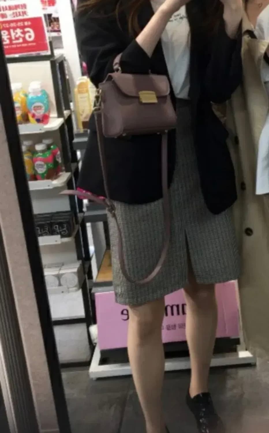 (Free)브라운 미디 체크스커트 체크치마 트임스커트 트임치마 상품이미지2