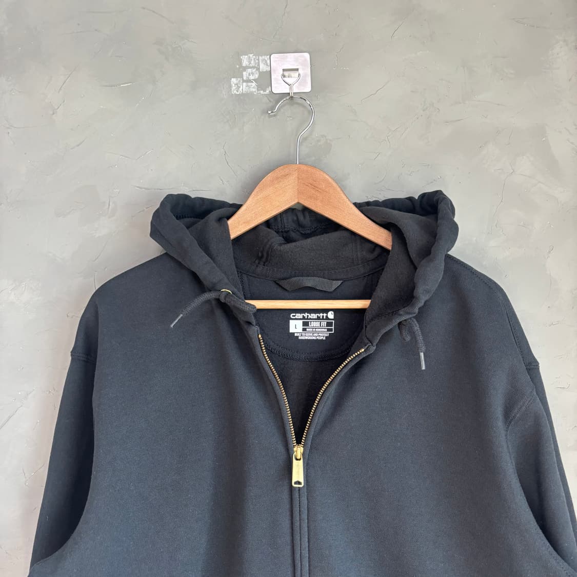 칼하트 미드웨이트 루즈핏 후드집업 블랙 상품이미지2