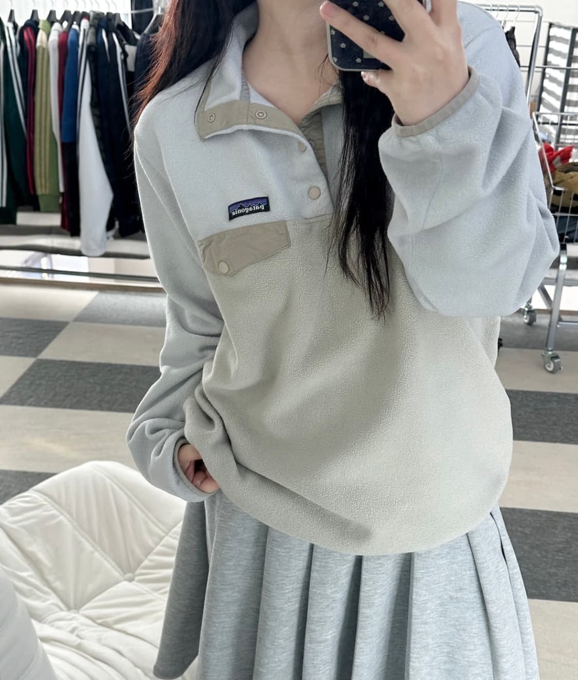 파타고니아 신칠라 그레이/베이지 스냅 플리스 상품이미지4