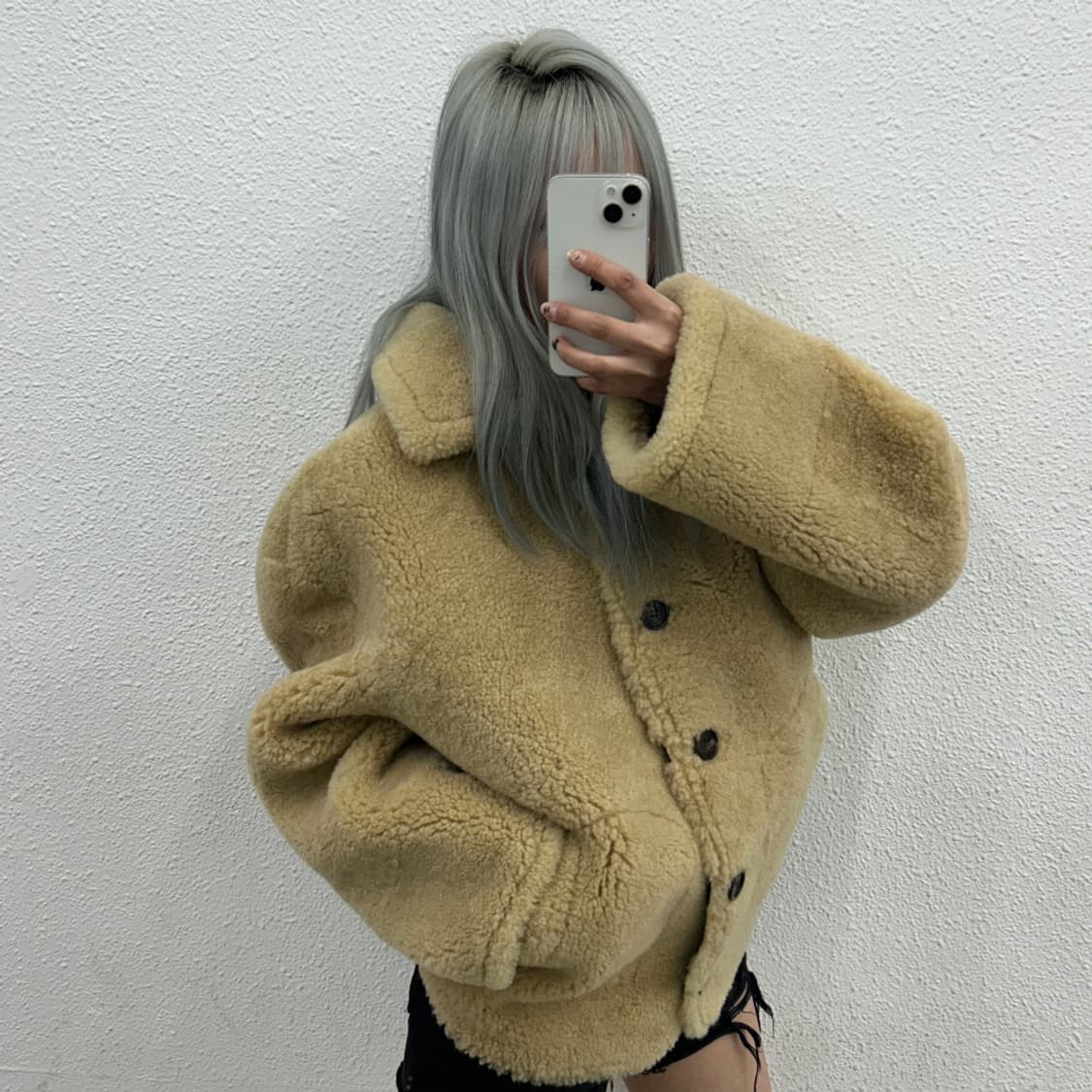 더바넷 리얼 양모 베이지 버튼 무스탕 자켓 상품이미지3