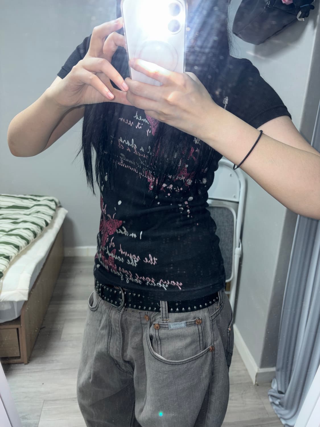 y2k black prining top 상품이미지2