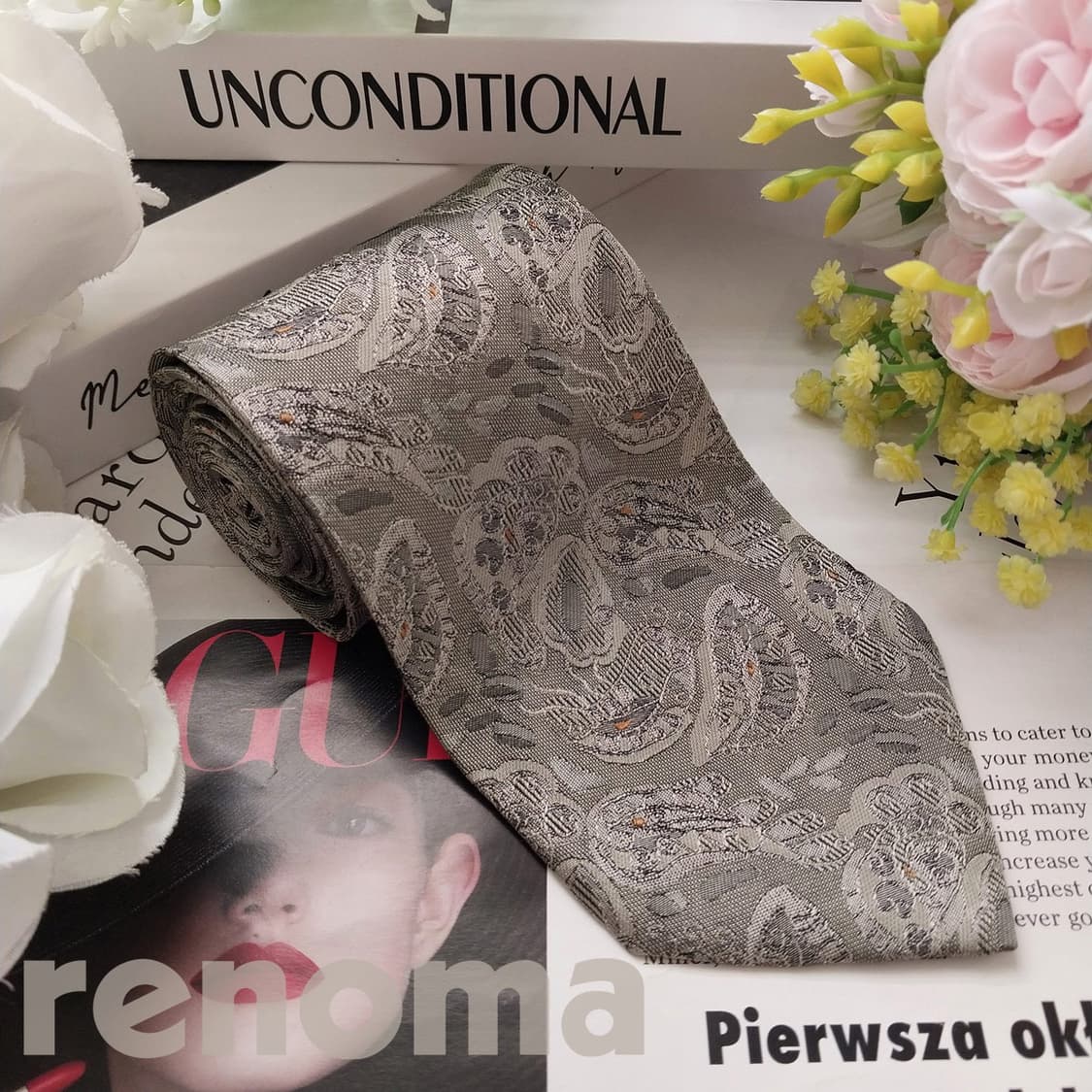 레노마 그레이 페이즐리 자카드 넥타이 8.8cm A+등급 K2443 상품이미지2