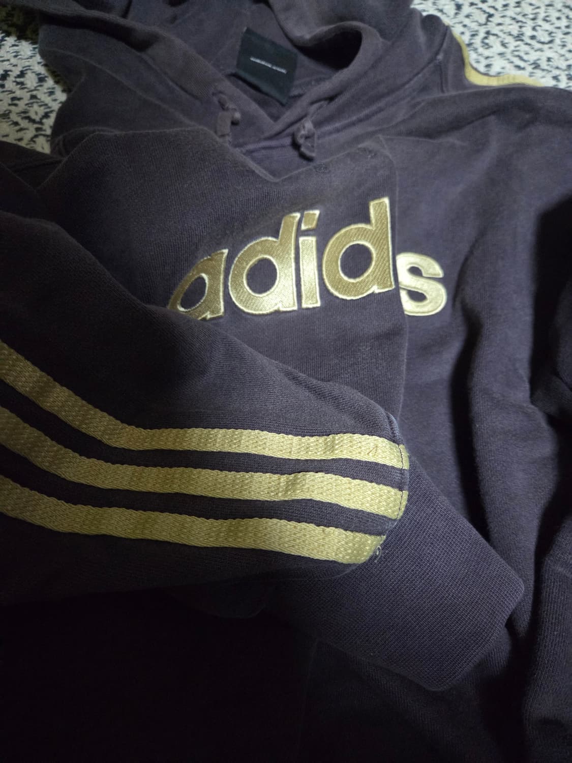 아디다스 퍼플 골드 삼선 후드 티셔츠 L 상품이미지2