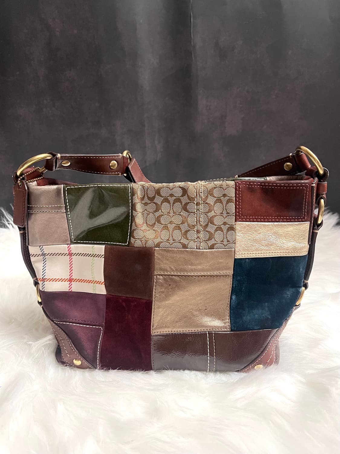 90s coach 패치워크 아카이브 레더 스웨이드 숄더백 토트백 상품이미지4