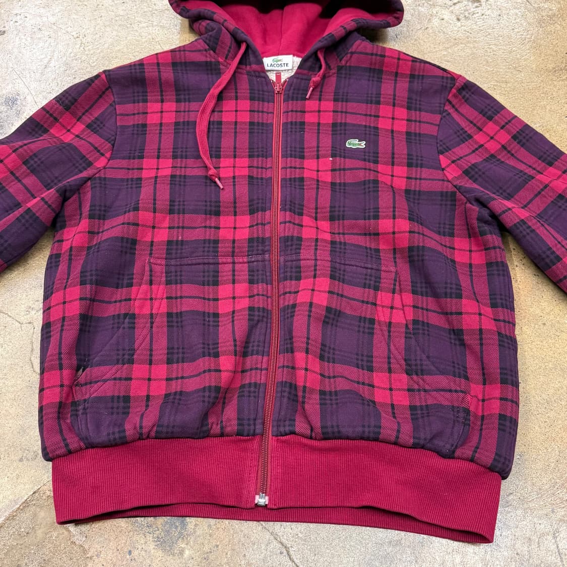 라코스테 체크패턴 레드 후드집업 상품이미지3