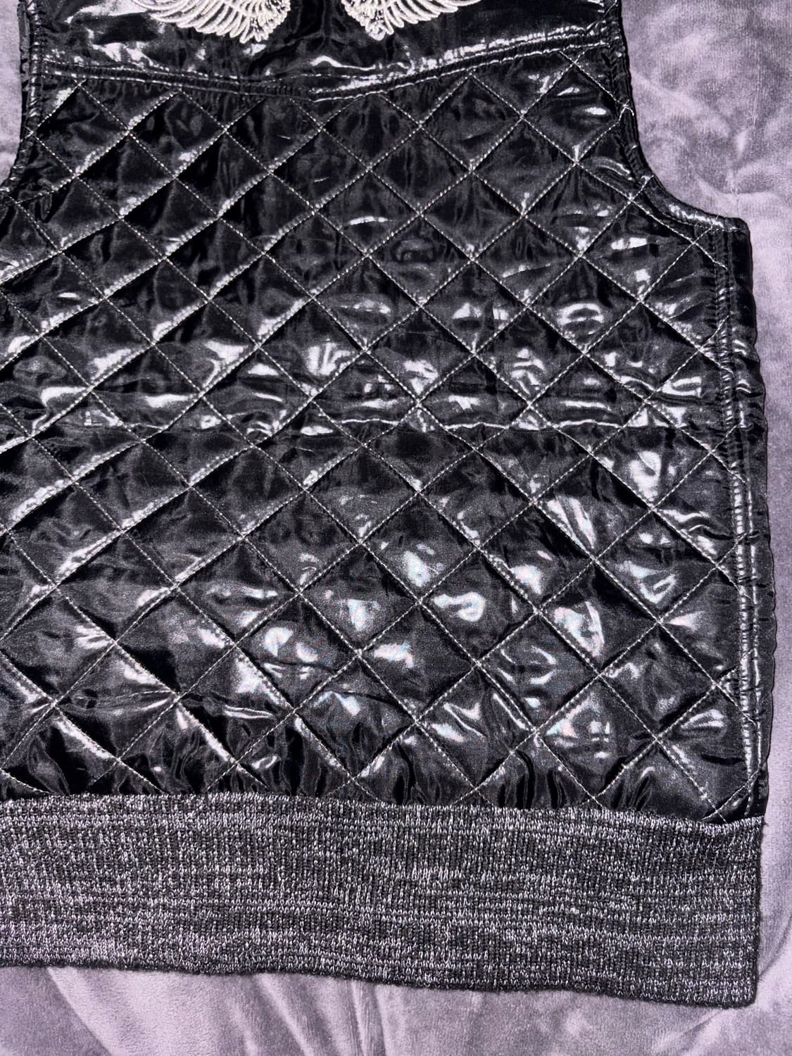 y2k깔 유광 블랙 금단추 포인트 뒷면 천사 날개 자수 펑크 고딕 패쪼 상품이미지8