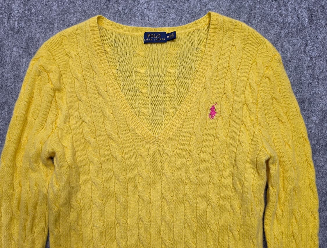 폴로 랄프로렌 케이블 꽈배기 울 캐시미어 혼방 브이넥 니트 M 상품이미지3