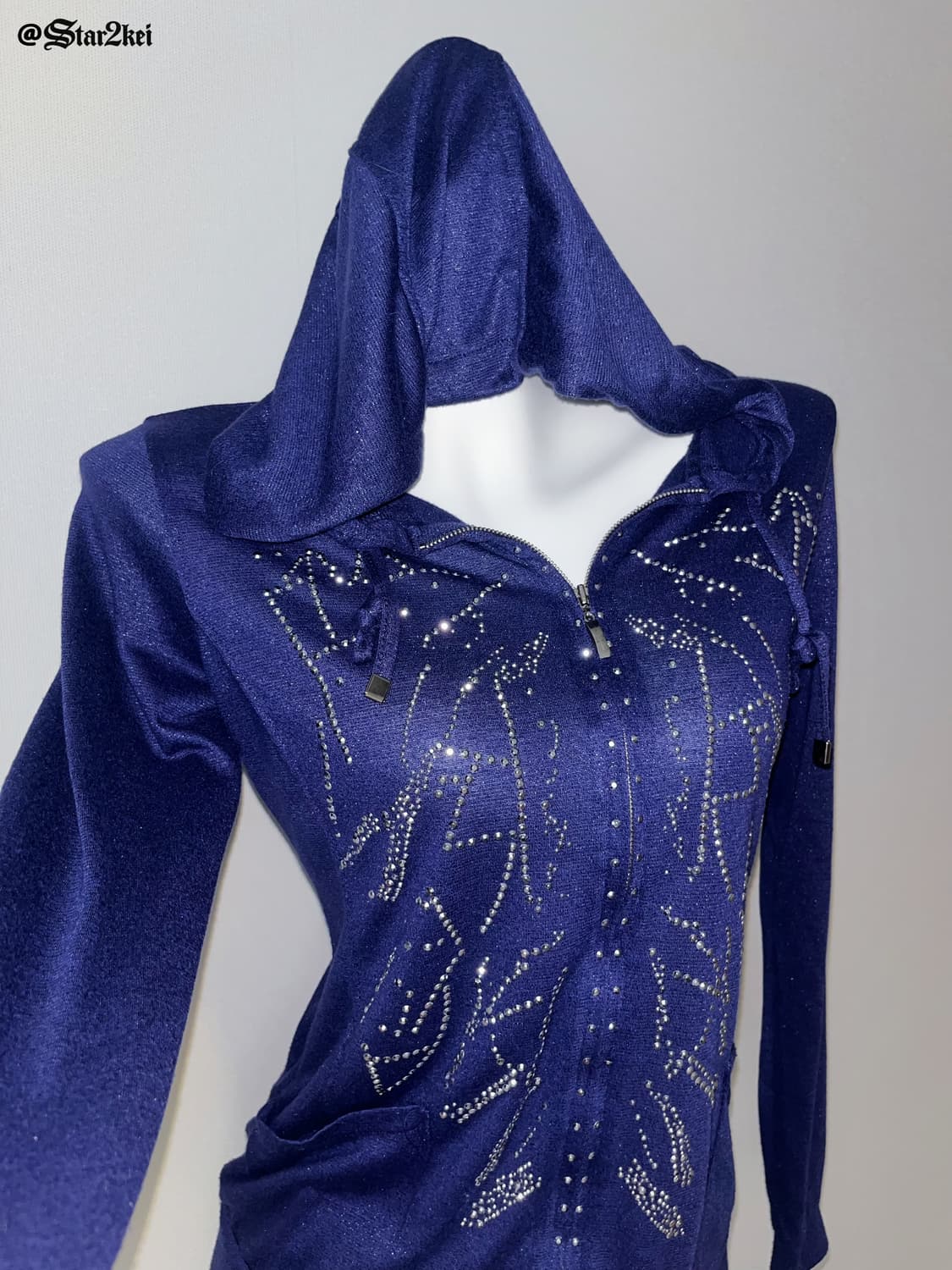 Y2K 갸루 라인스톤 글램 후드집업 슬림핏 상품이미지1