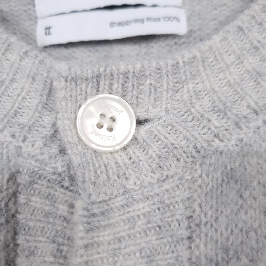 XL) 니티드 쉐기독 울 100% 라운드 니트 가디건 멜란지 그레이 상품이미지6