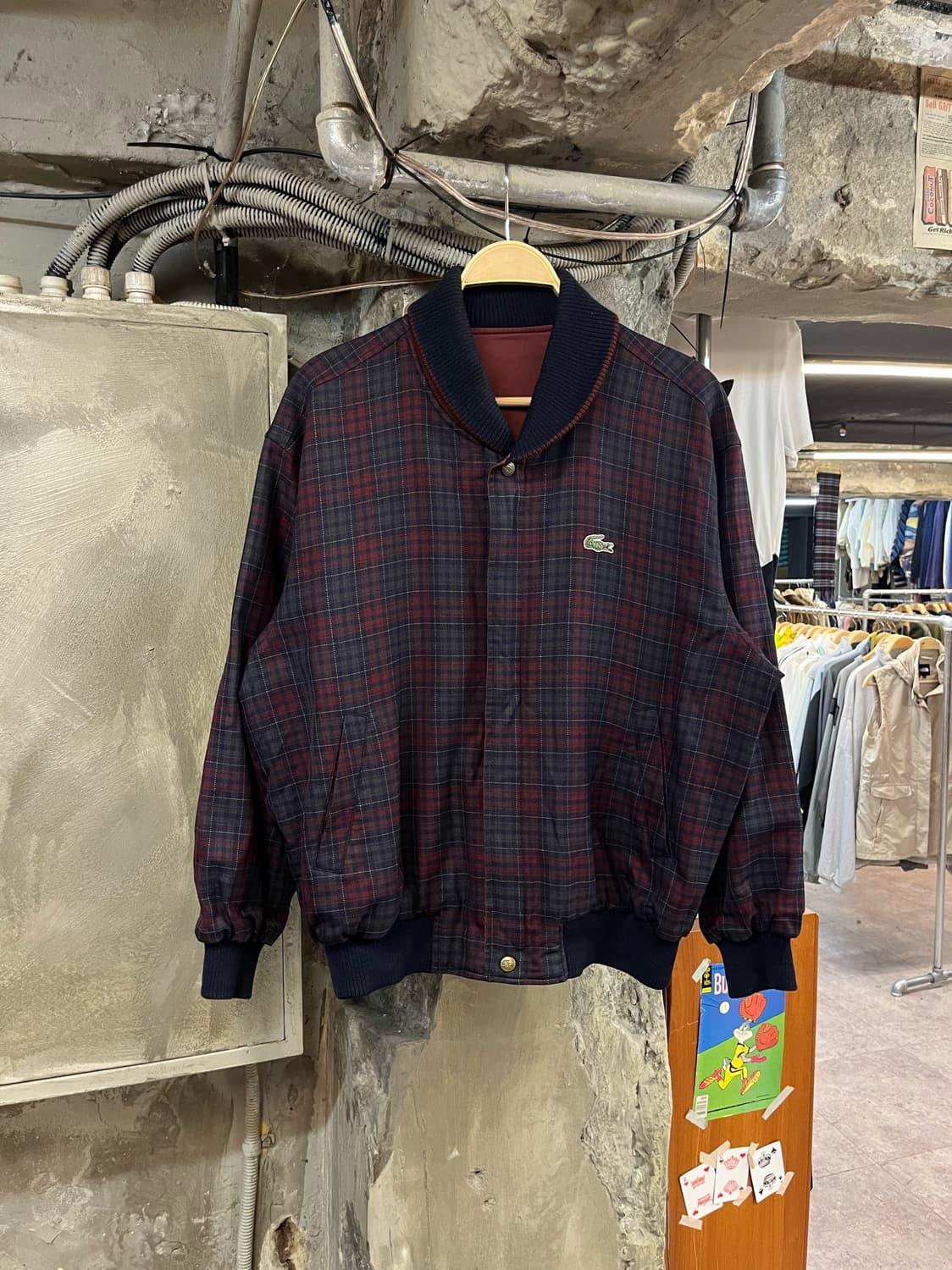 라코스테 리버시블 체크 블루종 자켓 버건디 110 #csz2371 상품이미지1