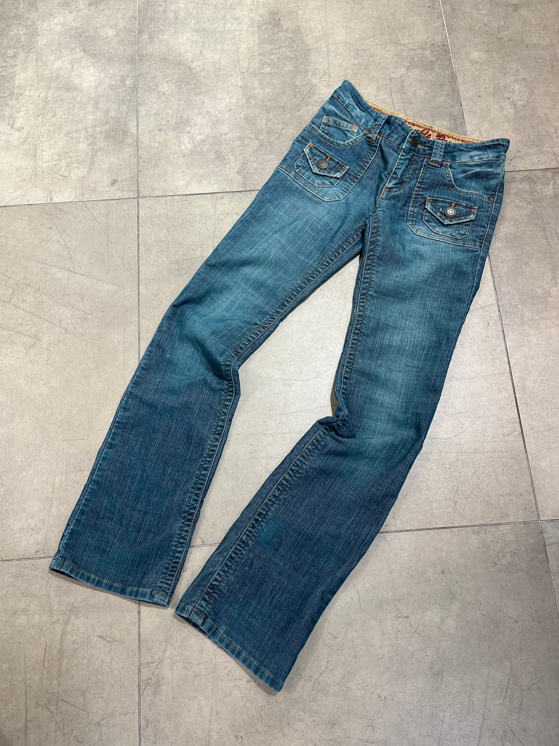 일본 빈티지 블루 골덴 로우웨스트 슬림핏 팬츠 상품이미지1