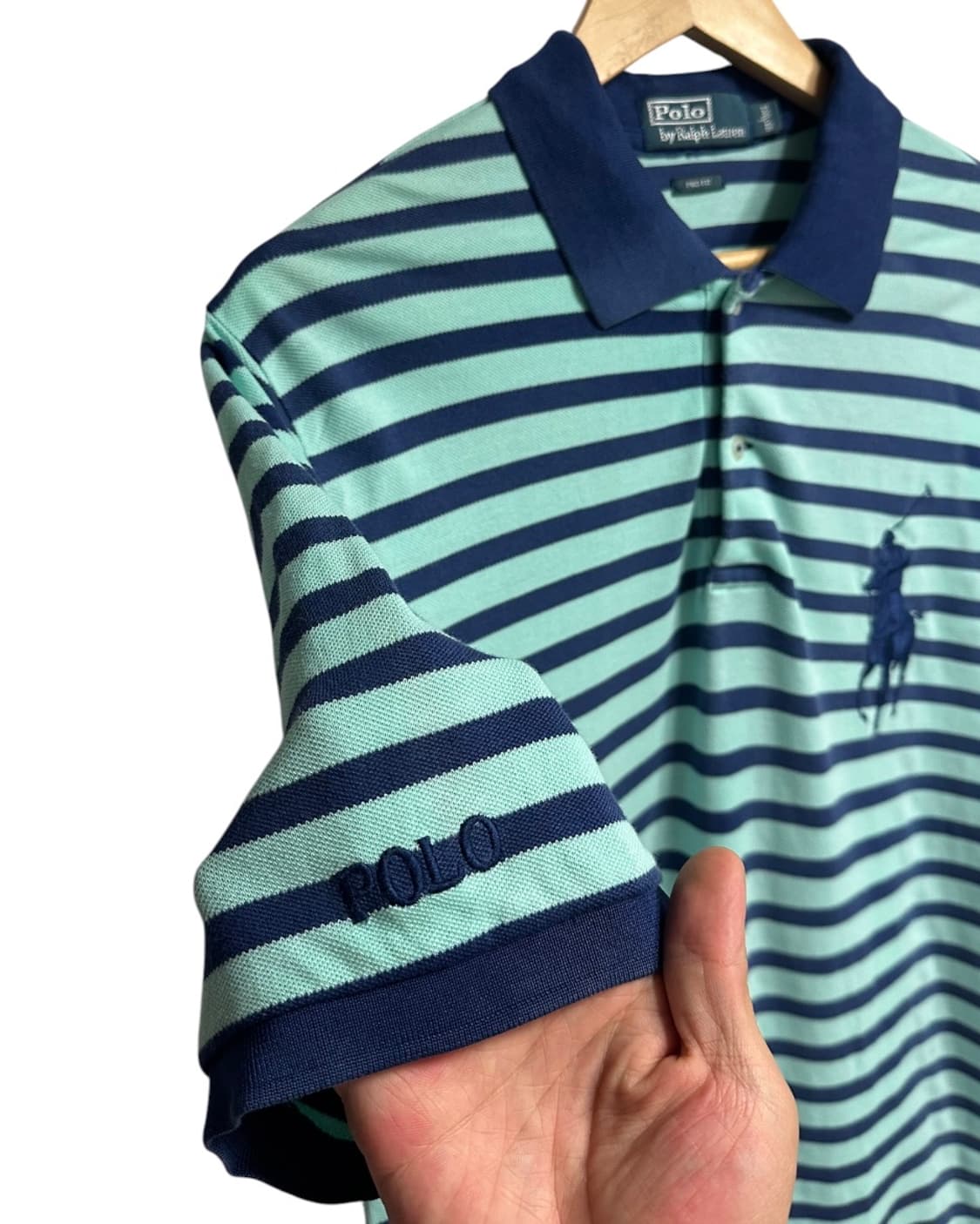 폴로 랄프로렌 빅포니 민트/네이비 스트라이프 반팔카라티 L size 상품이미지4