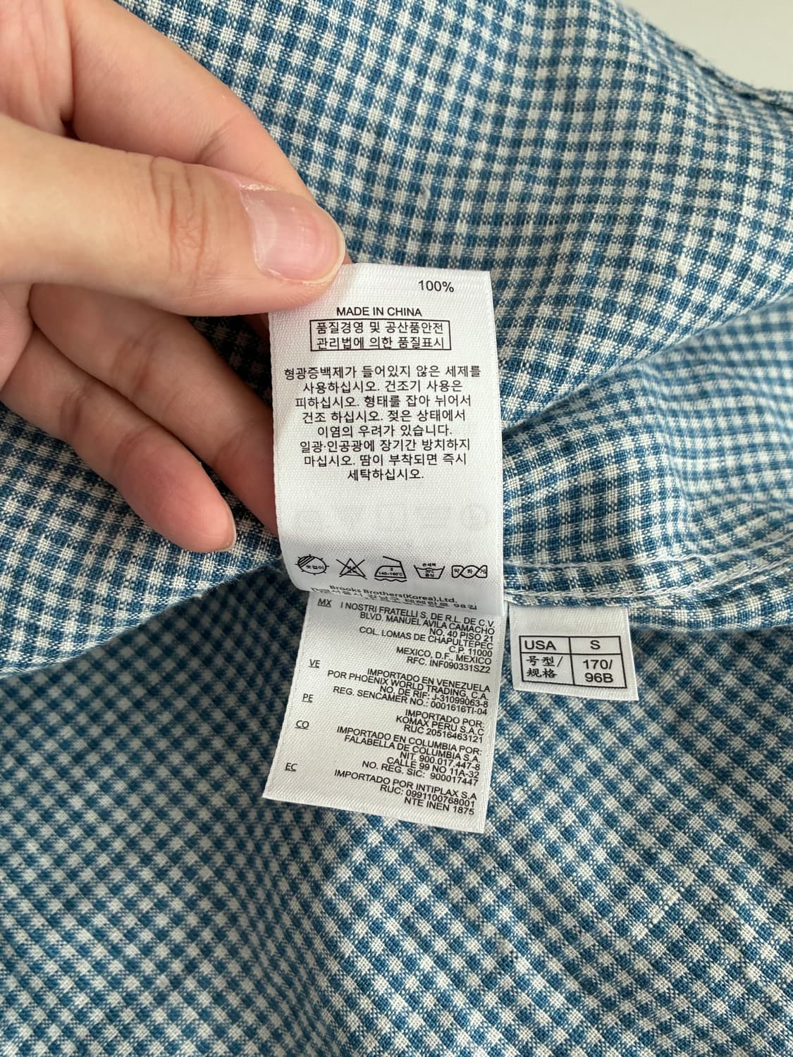 S) 브룩스브라더스 린넨 100 체크 셔츠 블루 상품이미지7