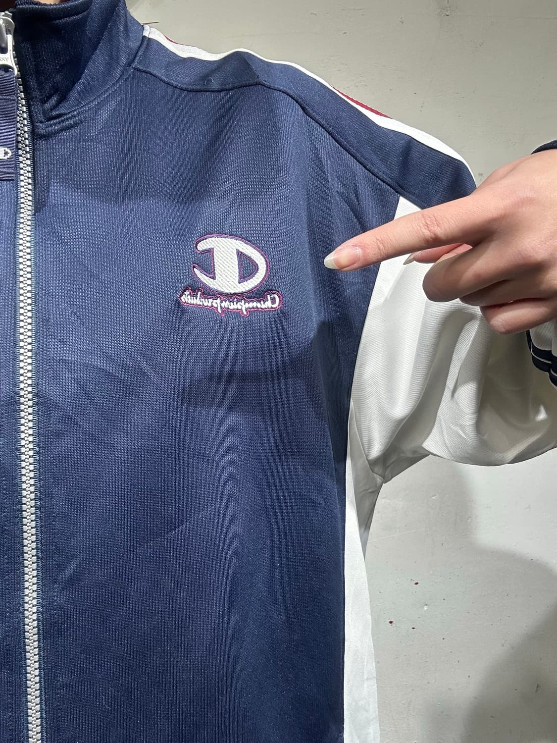 챔피온 네이비 화이트 오버핏 트랙탑 져지 L 상품이미지4